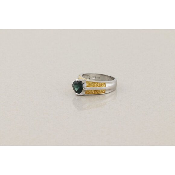 Sterling Silver and Gold Plate Lab Created Green Spinel Ring Size 7 - Picture 7 of 9